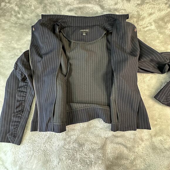 Lane Bryant Jacket Womens 14 Navy Blue Striped Moto Zip Up Ruffled Peplum Blazer - Picture 3 of 11